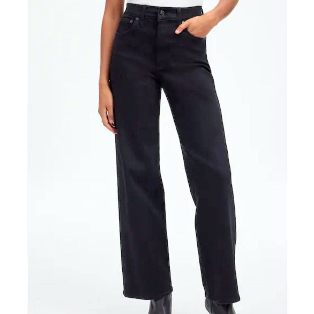 Madewell Jeans Women's 29 Petite Black Rinse Perfect Vintage Wide Leg Stretch